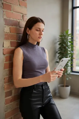 Kadın Antrasit Gri Kolsuz Balıkçı Yaka Basic Bluz