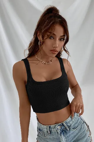 Kadın Siyah Kalın Askılı Crop Top Büstiyer