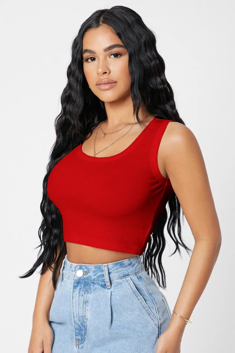 Kadın Kırmızı Kare Yaka Crop Top Bluz
