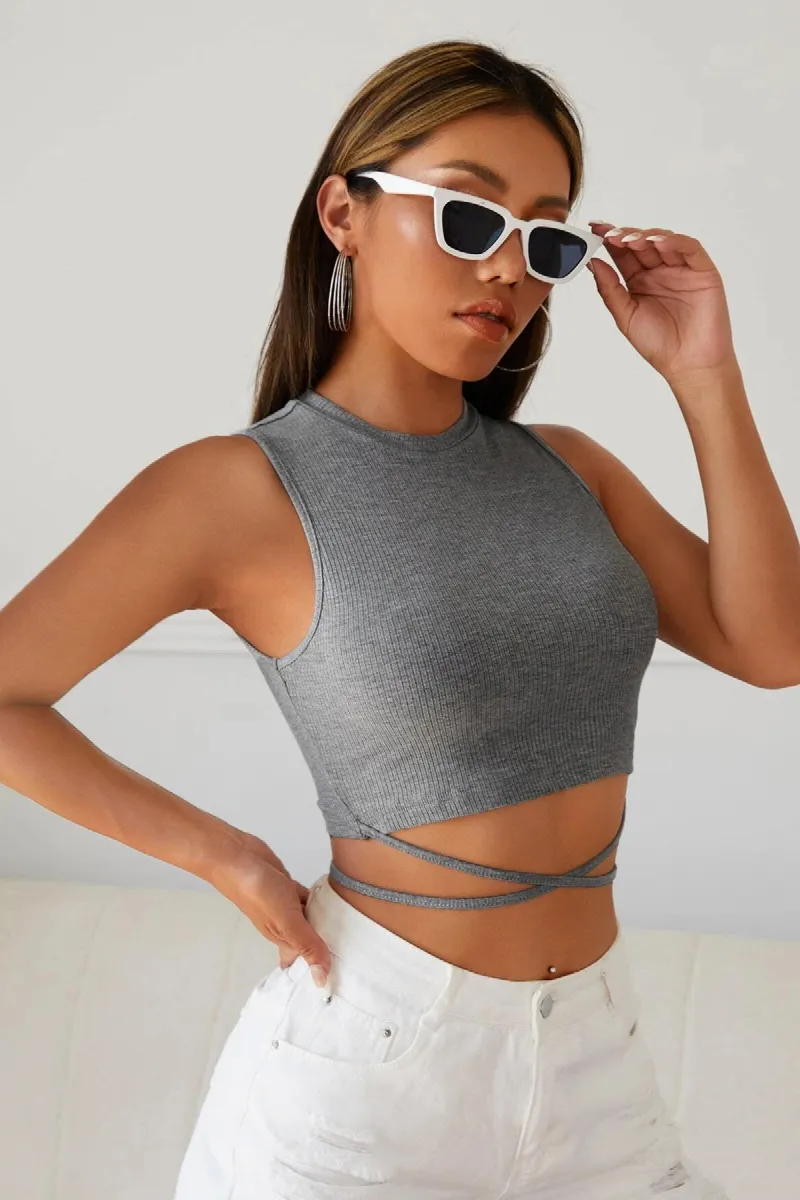 Kadın Gri Çapraz Bağlamalı Crop Top Büstiyer