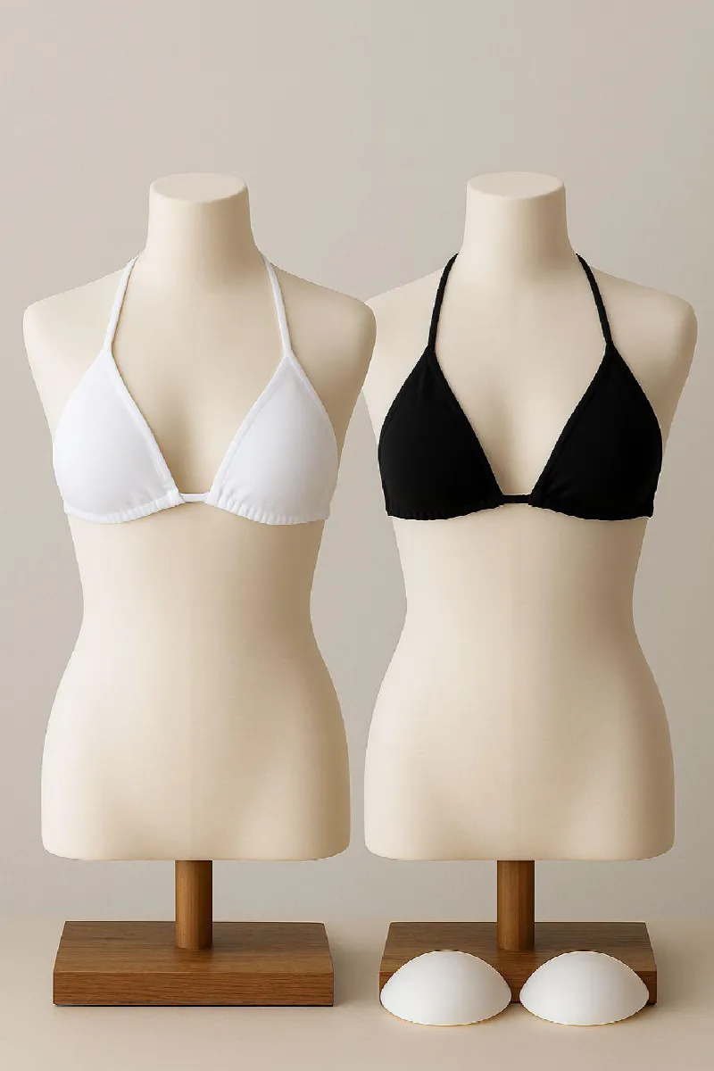 Kadın Siyah ve Beyaz Minimal Kesim Üçgen Bikini Üstü