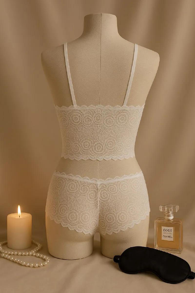 Kadın Beyaz Dantel Bralet Şort Takımı – Romantik ve Zarif İç Giyim