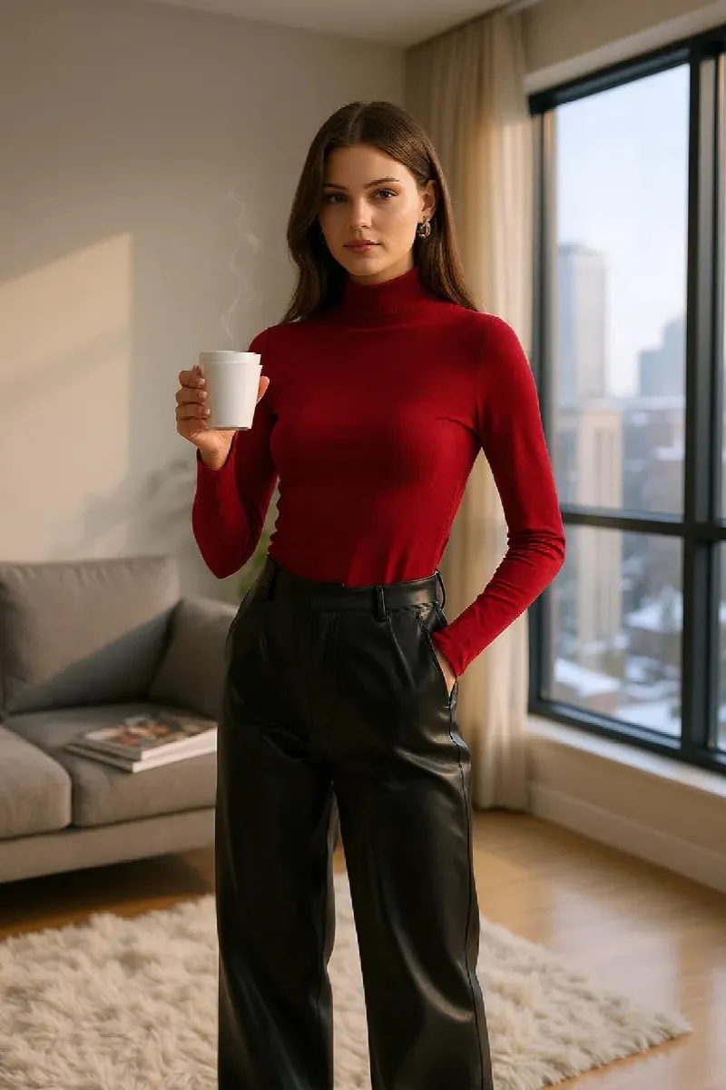 Kadın Bordo Parmak Detaylı Esnek Uzun Kollu Body