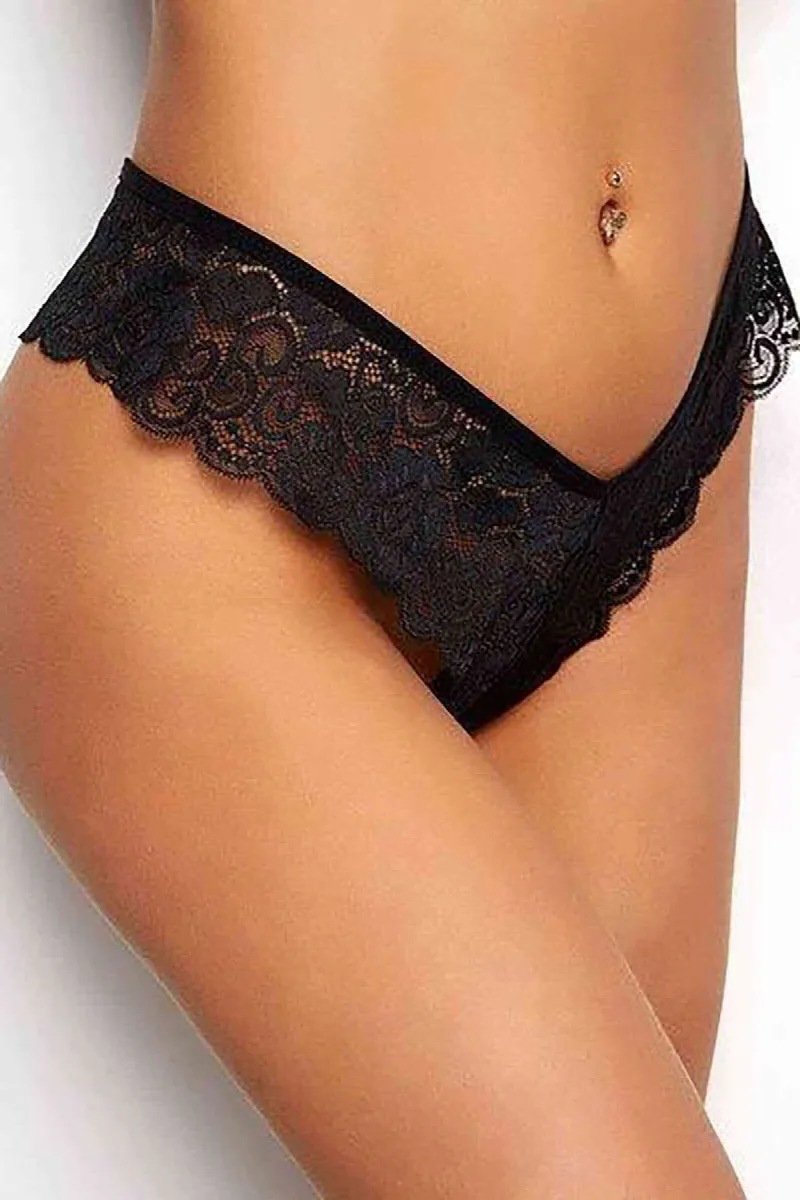Kadın Siyah Dantelli Seksi Külot