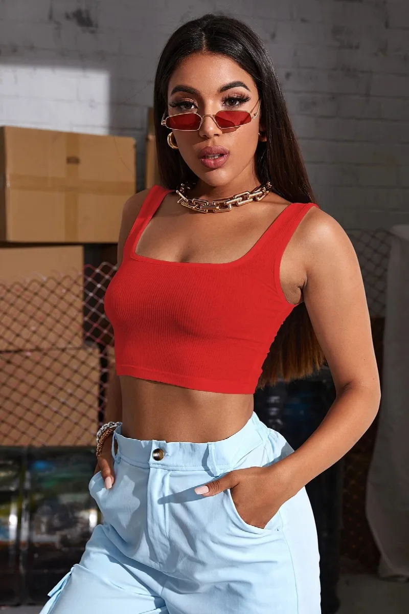 Kadın Kırmızı Kalın Askılı Crop Top Büstiyer