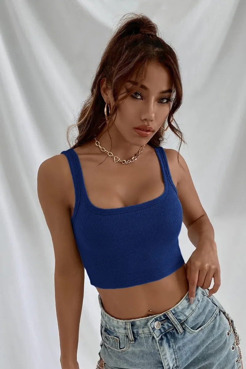 Kadın Lacivert Kalın Askılı Crop Top Büstiyer