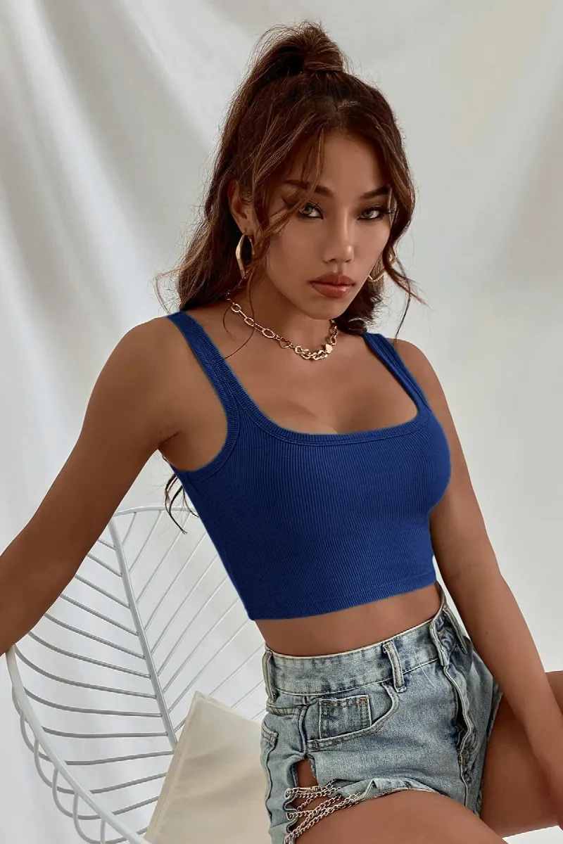 Kadın Lacivert Kalın Askılı Crop Top Büstiyer