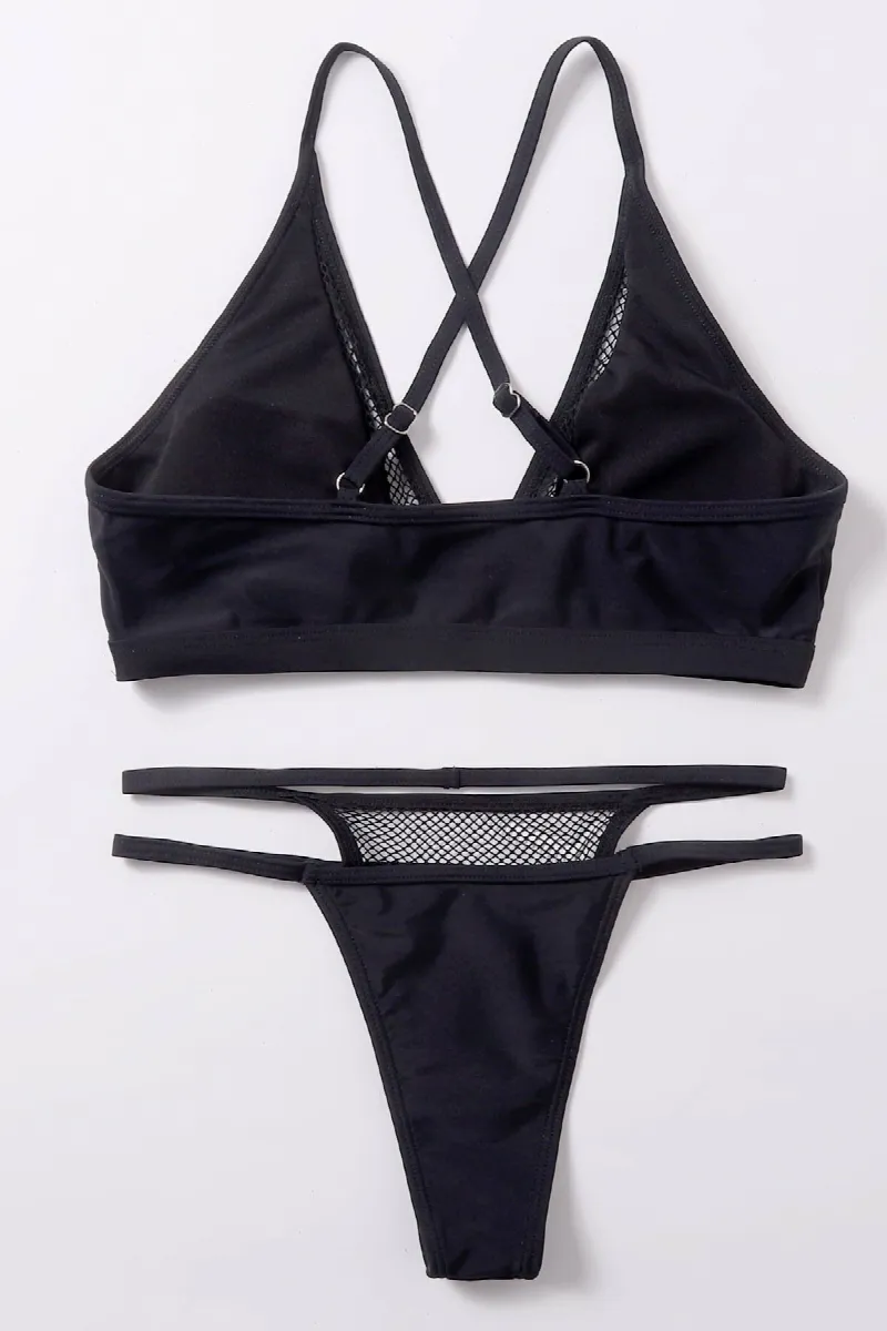 Kadın Siyah File Detaylı Özel Bikini Takımı