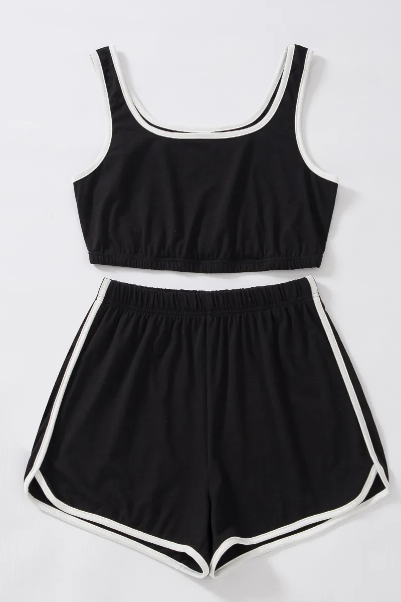 Kadın Siyah Askılı Crop Top ve Şortlu Gecelik Takım