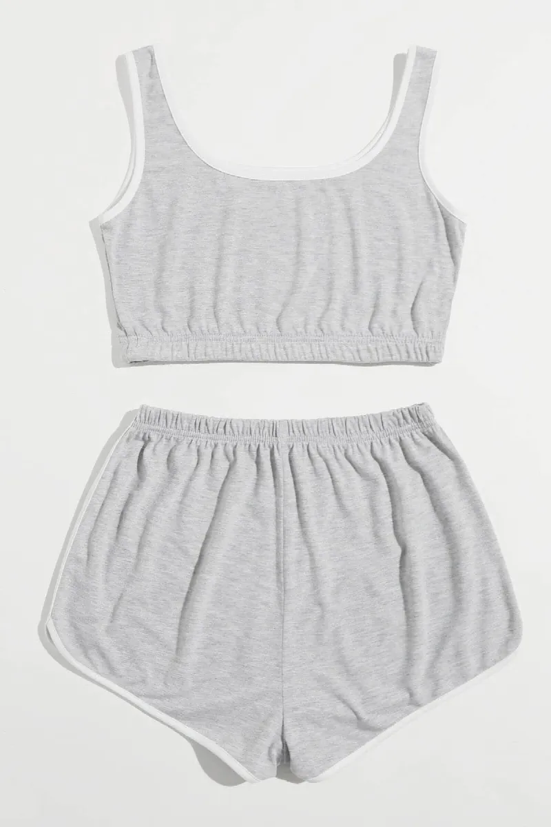 Kadın Gri Askılı Crop Top ve Şortlu Gecelik Takım