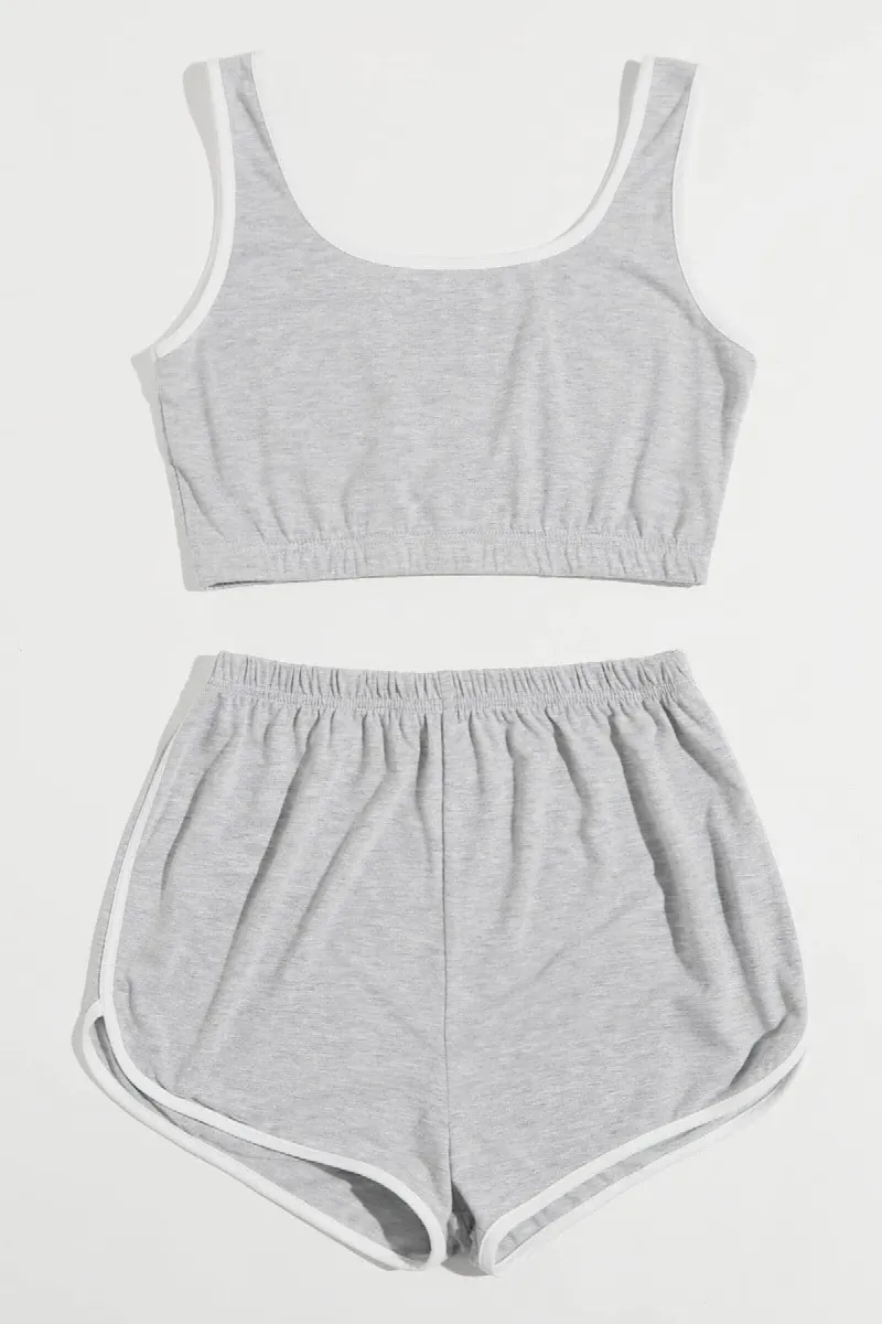 Kadın Gri Askılı Crop Top ve Şortlu Gecelik Takım